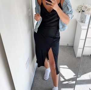 NWT Zara black satin slip dress in small